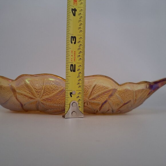 Indiana Marigold Carnival Glass Sunflower Celery Candy Dish Two Handles Vintage - Picture 8 of 11